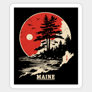 Vintage Maine Coastline Japanese Art Style Travel Sticker